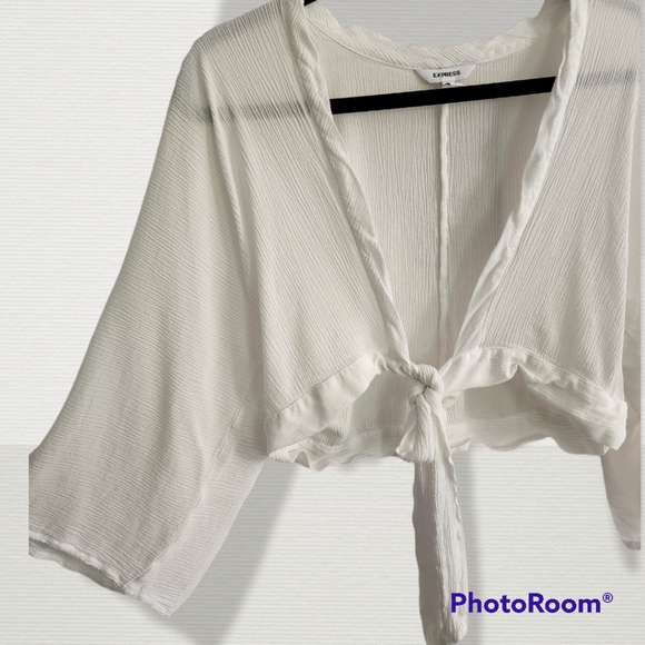 Express white tie front crop cover up, size small - Picture 2 of 3